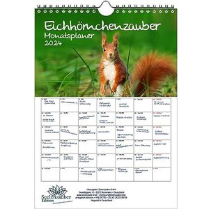 Eekhoorntover planner DIN A4 kalender voor 2024 eekhoorns - cadeauset inhoud: 1x kalender, 1x kerstkaart (in totaal 2 stuks)