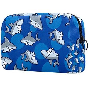 Make-up tas voor vrouwen meisje cosmetische tassen toilettas organisator etui met rits cartoon haai patroon blauwe achtergrond