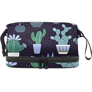 Dubbele Laag Cosmetische Tas Pot Cactus Draagbare Make-up Tas Reizen Organizer Pouch voor Vrouwen Meisjes Toiletartikelen Tassen, Meerkleurig, 27x15x14 cm/10.6x5.9x5.5 in, Make-up zakje
