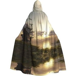 VACSAX Uniseks mantel met capuchon, piratenschip, print, cape voor volwassenen, met capuchon, cosplay, cape voor Halloween