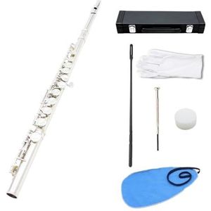 Kleur 16-gaats fluit in C, wit koperen buislichaam, koudgetrokken technisch klankgat, meerkleurig optioneel, geschikt for beginners, lederen opbergdoos en schoonmaakset inbegrepen. (Color : Silver)