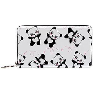 Vrouwen Zip Rond Portemonnee en Telefoon Clutch, Hand Getrokken Gelukkig Panda Patroon, Reistas Lederen Clutch Bag Kaarthouder Organizer Polsbandjes Portefeuilles, Meerkleurig, 8.07x1x4.53 in