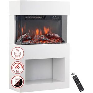 KAMINIO - HENRI - Elektrische Houtkachel - Wit - Met Verwarming en 3D-vlameffect