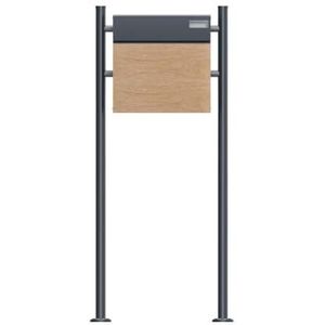 SCHARTEC SBS-SPB-6 Staande brievenbus, houtdesign, vrijstaand, antraciet, met krantenvak, staande brievenbus