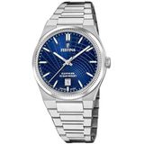 Festina Rive F20051/4 Herenhorloge, behuizing van roestvrij staal 316L, zilverkleurig, armband van roestvrij staal 316L, zilverkleurig, Blauw