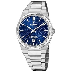 Festina Rive F20051/4 Herenhorloge, behuizing van roestvrij staal 316L, zilverkleurig, armband van roestvrij staal 316L, zilverkleurig, Blauw