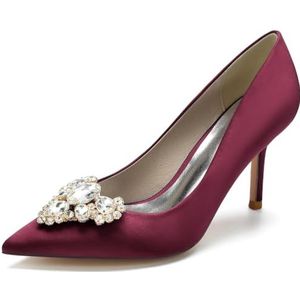 EICOFF Dames Hoge Hakken Spitse Teen Bruiloft Schoenen Gesloten Teen Strass Stiletto Jurk Pumps Schoenen Prom Party Dans,Burgundy,35 EU