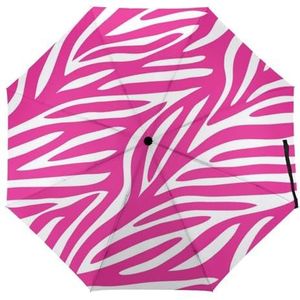 Roze Zebra Print Mode Paraplu Voor Regen Compact Tri-fold Reverse Folding Winddicht Reizen Paraplu Handleiding