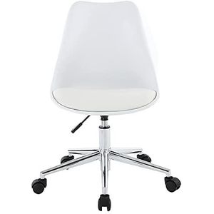 Armloze Bureaustoel Met Wielen Middenrug PU Lederen Computerstoel Verstelbare Draaibare Taakstoel Voor Thuiskantoor (Color : White)