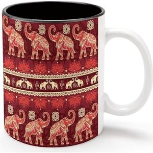Rode Boheemse olifanten gepersonaliseerde koffiemok koude dranken warme melk theekop zwarte voering keramiek beker met handvat cadeau voor vrouwen mannen 11oz