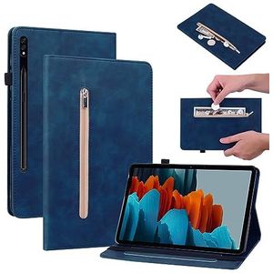 BZN for Samsung Galaxy Tab S9 Huid Voel Effen Kleur Rits Lederen Tablet Case(Rood)(Paars)(Groen) etc (Color : Blue)