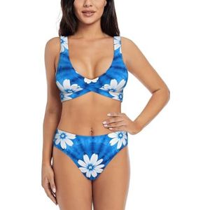 Zelinge Tank-bikinitop met hoog getailleerd onderdeel, sportief, 2-delig badpak, hoog getailleerd, S-XXL, Tie-dye Bloemen Blauw, S