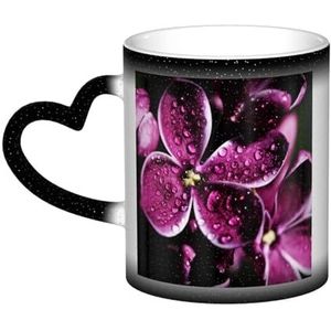 XDVPALNE Paarse bloemen bedrukt, keramische mok warmtegevoelige kleur veranderende mok in de lucht koffiemokken keramische beker 330 ml