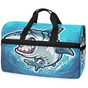 Shark Ocean Blue Fish Sport Zwemmen Gym Tas met Schoenen Compartiment Weekender Duffel Reistassen Handtas voor Vrouwen Meisjes Mannen