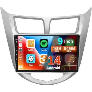 Android 14 Autoradio 9 inch touchscreen voor Hyundai Solaris Verna Accent 1 2010-2016 Autoradio Navigatie met Carplay met GPS navigatie Bluetooth FM USB Steering Wheel Control(B7 1G+32G)