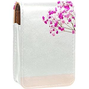 Roze Baby's Adem Bloemen in Witte Fles Lipgloss Houder Lippenstift Case Draagbare Mini Lipstick Opbergdoos Reizen Lipstick Organizer Case met Spiegel voor Vrouwen, Meerkleurig, 9.5x2x7 cm/3.7x0.8x2.7 in