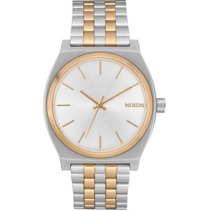 NIXON Time Teller A054 - Zilver/Goud - 109M Waterbestendig Heren Analoge Mode Horloge (37mm Horloge Face, 19,5 mm-18 mm RVS Band)