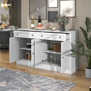 Aunvla Groot dressoir met 4 deuren en 2 laden, moderne buffetkast voor eetkamer en woonkamer, 150 x 40 x 86 cm (l x b x h) - (antiek wit)