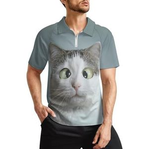 Grappige Cross-eye Cat Heren Golf Polo Shirts Klassieke Fit Korte Mouw T-Shirt Gedrukt Casual Sportkleding Top M