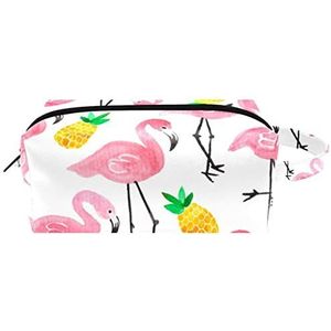 Make-up tas PU-leer,make-up tas voor op reis,roze flamingo ananas tropisch,Cosmetische organizer voor dames