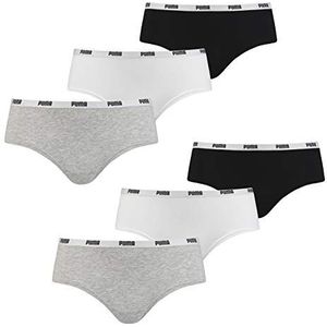 PUMA Damesondergoed, onderbroeken, 6 hipsters (2x3), in voordeelverpakking, wit/grijs/zwart, S