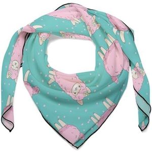 Roze lama alpaca vierkante bandana multifunctionele satijnen wrap nek sjaals comfortabele hoofddoek voor vrouwen haar