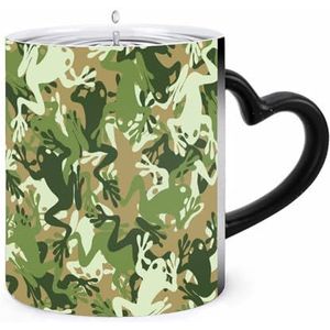 Kikker Camouflage Koffie Mok 11oz Kleur Veranderende Mokken Hartvormig Handvat Warmtegevoelige Verkleuring Cups