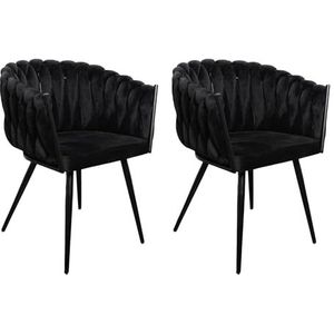A&Z Fancy eetkamerstoelen, eetkamerstoelen, 60 x 54 x 78 cm, set van 2 stoelen, Scandinavische stoel, Wave Chair, fluweel (zwart)