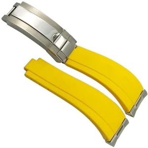dayeer Gebogen uiteinde rubberen horlogeband 20 mm voor Rolex Daytona GMT Submariner horlogeband met metalen link Slide Lock gesp (Color : Yellow, Size : Rose gold)