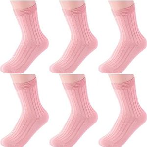 6 Pairs Dames Sokken Atletische Sokken Crew Sock Warm Wandelen Zacht Mid Calf Katoen All-season Solid Color Socks Geschenken (Kleur : Roze, Grootte : 36-42)
