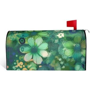 Abstracte seizoensgebonden groene bloemen brievenbushoezen magnetische standaardmaat 25,5 x 21 inch decoratieve brievenbus wraps waterdichte brievenbus cover gepersonaliseerde brievenbushoezen voor