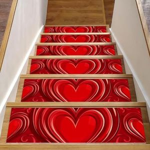 CHENZZZZ 15 stuks traptreden voor houten trappen binnen met zelfklevend, 20 x 76 cm antislip Valentijnsdagpatroon hartvorm (1) traptreden traploper