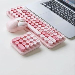QPSJXN Draadloos toetsenbord en draadloze muis 3 inch (Pink)