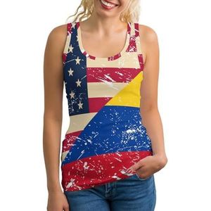 U.S.A And Columbia Retro Flag dames tank top mouwloos T-shirt pullover vest atletische basic shirts zomer bedrukt