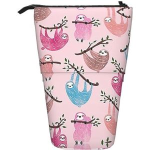 Naughty Luiaard Print Potlood Telescopische Klassieke Kunsten Stand Up Potlood Case Organizer Potlood Houder Make-up Tas Gift, Zwart, Eén maat