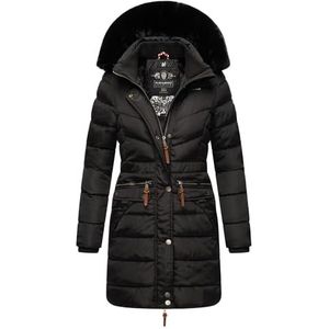 Navahoo Dames winterjas mantel parka warm gevoerde winterjas B383, Zwart zwart bont, L