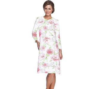 e.Femme® Kate 1029 Nachthemd voor dames, lange mouwen, van 100% katoen, Groene hortensia's, 54