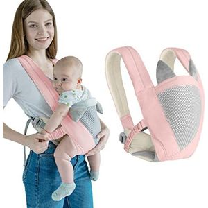 Huifen Draagzak, schouderriem raster ademend baby sling vlindergesp rekbaar verstelbaar naar voren gericht, alle posities rugzak voor 3-36 maanden baby tot peuter meisje en jongen 7-40 lbs (roze)