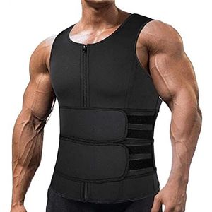 Heren Sauna Sweatshirt Rits Vest, Heren Taille Trainer Vest for Gewichtsverlies Warm Neopreen Corset Bodysuit Rits Sauna Tank Top Workout Shirt Saunapak (Color : Black, Size : XXL)