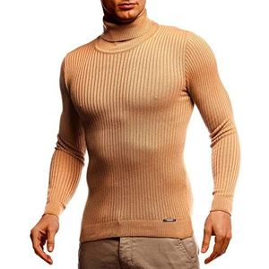 Leif Nelson Coltrui voor heren, gebreide trui, coole herentrui met rolkraag, dunne gebreide herentrui, geschikt voor winter en zomer, donkerbeige, L