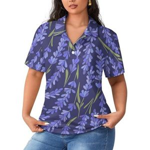 Lavendelpatroon dames poloshirts met korte mouwen casual T-shirts met kraag golfshirts sport blouses tops 5XL