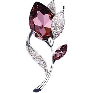 Roze strass kristal broche dames elegante tulp bloem broche zilveren revers corsage pin bruiloft bruids partij sieraden geschenk