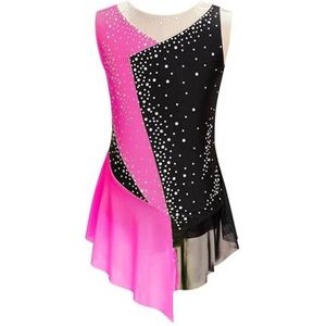 Gymnastiekpak voor meisjes, kunstschaats-jurk voor kinderen, mouwloze body met strass voor jazz, Latijns ballet, lyrica-dans, gymnastiekpak, danskleding voor kinderen, 6