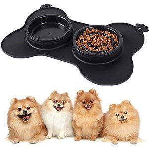 Hondenschaal, langzaam etende hondenbak, anti-slip hondenbak, 3-in-1 zwarte siliconen hondenbak, twee kommen kunnen worden verplaatst, ideaal voor honden katten langzaam voeden