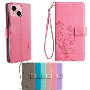 SHAMMA voor vivo Y22 Hoesje Compatibel met vivo Y22 Telefoon Case Cover [TPU shell + PU leer] [Bloem Vlinder] GKH-Roze