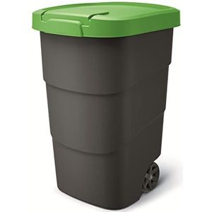 Prosperplast Wheeler Afvalcontainer van 95 liter, met wielen en deksel, grote vuilnisbak, universele ton, kunststof (groen)
