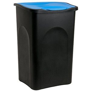 Stefanplast Afvalbak 50 L Klapdeksel Zwart Blauw Vuilbak Afvalsysteem Scheiding Kunststof Afvalmand Keuken