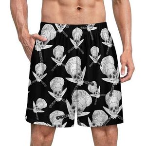 Skull-Chef Koken Schedel Grappige Pyjama Shorts voor Mannen Pyjama Bottoms Heren Nachtkleding Met Zakken Zacht