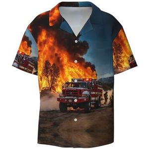 YJxoZH Brandweerman Brandweerman Vlam Print Heren Jurk Shirts Casual Button Down Korte Mouw Zomer Strand Shirt Vakantie Shirts, Zwart, 4XL