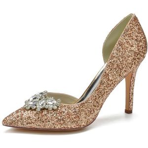 SYDZSW Naaldhak Trouwschoenen Hoge Hakken Glitter Ivoor Sandaal Bruidsschoenen 35-43, Roze, 43 EU